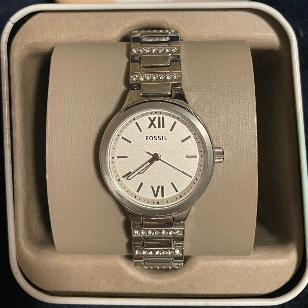 Fossil Spectacle Crystals Glitz White Dial Silver Tone Women's Watch